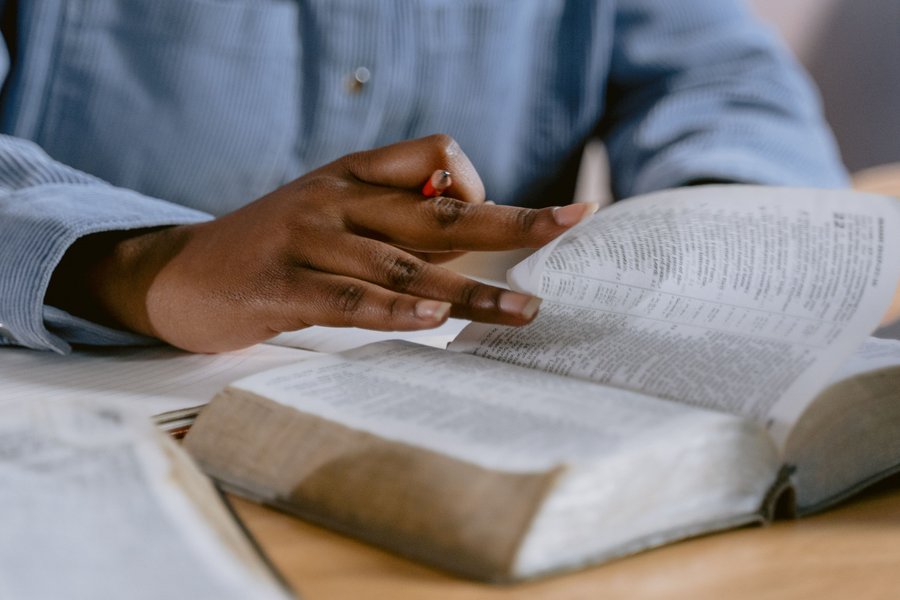 reading bible stock image